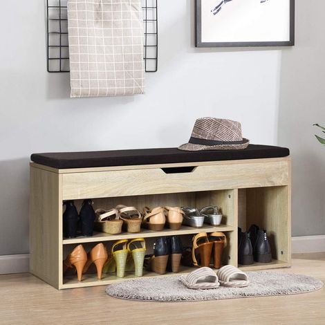 Costway – Banc rangement meuble à chaussures – 3 compartiments – Siège coussin confortable – Dimensions 104 x 30 x 48 cm – Structure en MDF durable (1/5)