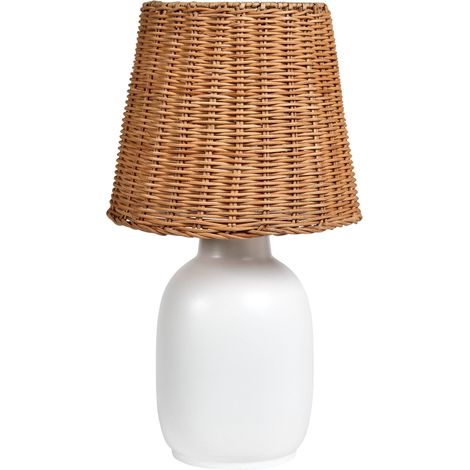 Lampada da tavolo in ceramica Paralume in rattan Lampada da comodino per salotto Bianco Bartang