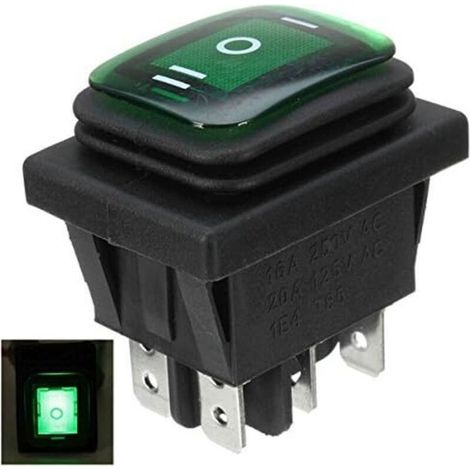 Interrupteur à bascule 3 positions 16 A / 250 V, 6 broches, avec témoin lumineux intégré – Vert (1/2)