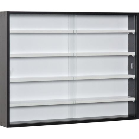 Vitrine murale 4 étagères réglables, présentoir en verre et panneau de particules pour objets de collection, 80x9.5x60 cm, noir et blanc (1/5)