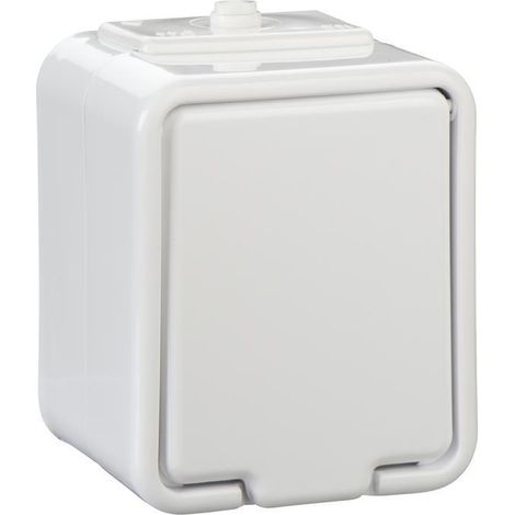 Enchufe individual de superficie con toma de tierra, IP44, cedro blanco.