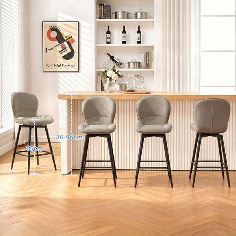 WAFTING Lot de 4 Tabourets de Bar 65cm, Chaise de Bar Pivotante, Dossier Rembourré en Tissu, Repose-Pieds, Moka (1/5)