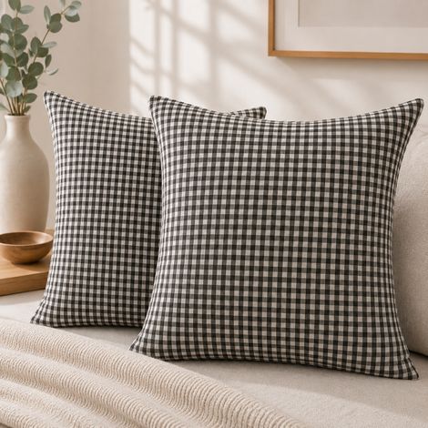 Lot de 2 Taies d'Oreiller 60 x 60 cm Double Gaze de Coton VICKIE Truffe (1/5)