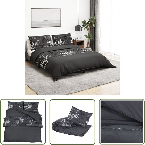 The Living Store Ensemble de housse de couette Noir 140x200 cm Coton - Housses De Couette - Literie - Drap Housse - Linge De Lit - Coton (1/5)
