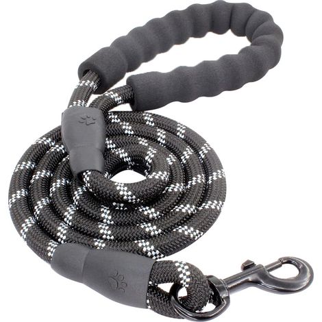 Laisse pour chien robuste de 1,5 m avec poignées rembourrées confortables et bandes hautement réfléchissantes - Noire (1/3)