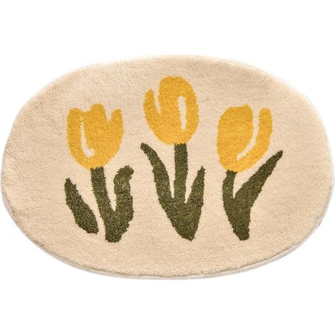 Ovaler Badezimmerteppich, rutschfest, saugfähig, Duschmatte, maschinenwaschbar, für Badewanne, Wohnzimmer, Küche (weiß, 40 x 60 cm) (1/3)