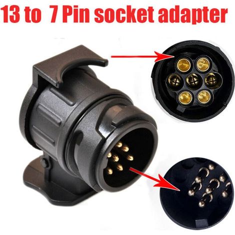 1 Adaptateur 13 Broches vers 7 Broches, Prise Remorque Nylon Étanche, Véhicule Caravane Porte-Vélo (1/4)