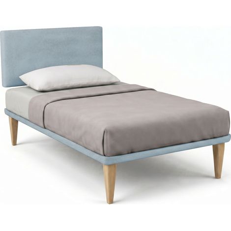 Letto 1 Piazza e Mezza con Rete Rivestita 120x190 cm Microfibra Azzurro Tessis Testata Flat (1/5)