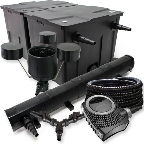 SunSun Komplettset: CBF-350B Teichfilter bis 60000 L Teichfilteranlage, CTF-8000 Teichpumpe 8000l/h 70W, CUV-272 Teichklärer 72W, 25m Teichschlauch 25 mm, CSP-250 Skimmer 2500l/h 45W, Y-Verteiler
