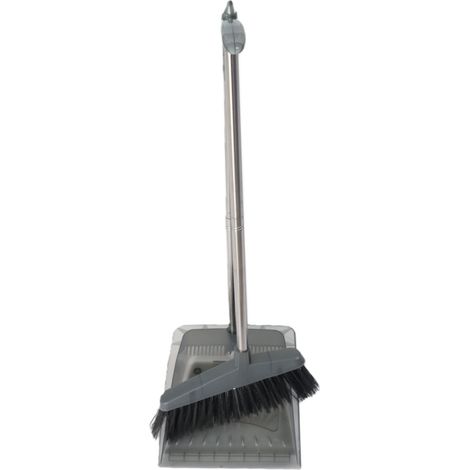 Ensemble Balai et Pelle à Poussière Gris Acier Inoxydable Long Manche Large Brosse Anti-Poussière Durable pour Maison Bureau (1/5)
