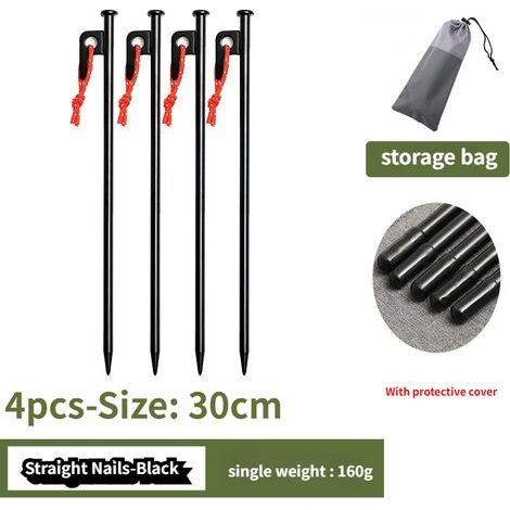 Piquets de sol en acier pour bâche de tente de camping extérieure, piquets résistants au vent et de fixation, 4 piquets, 30 cm chacun. (1/5)