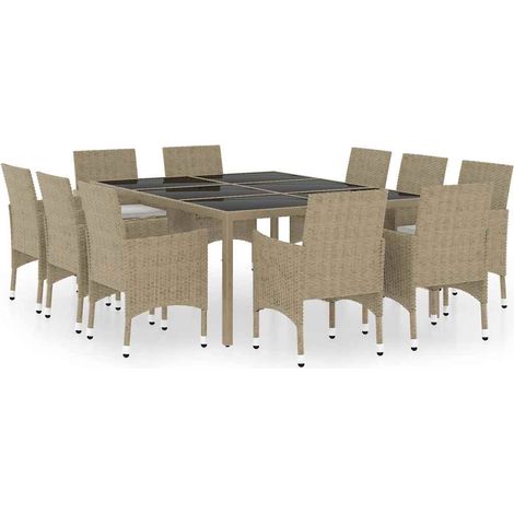 Maison Exclusive - 11-tlg. Garten-Essgruppe Poly Rattan Beige (1/5)
