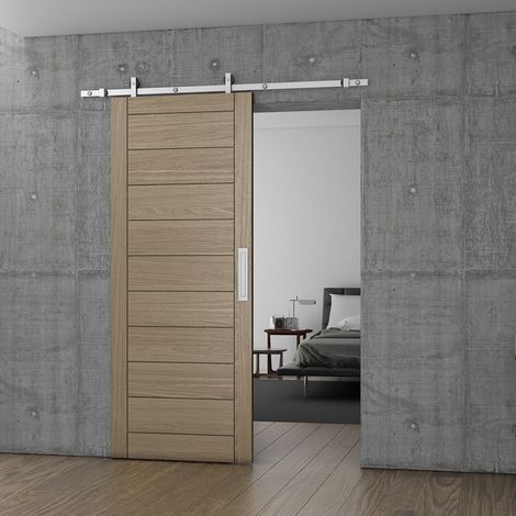 Ferrure complète type industriel - Longueur rail : 1700 mm - Décor : Inox satiné - Pour porte largeur maxi : 900 mm - TCASYSTEM (1/5)