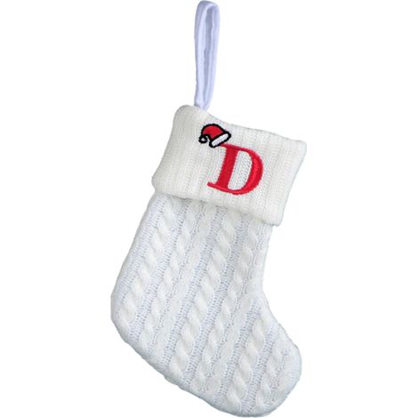 Chaussette De Noël - Tricot Blanc Avec Broderie Lettre - Décoration Arbre De Noël Et Cheminée - Lot De 1 (1/5)