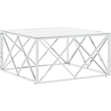 Table basse Table de salon Table de café argenté 80x80x40 cm acier inoxydable et verre (1/5)