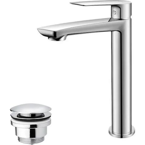 Mitigeur de lavabo avec bec haut et garniture de vidage (bouchon) chromé (1/3)