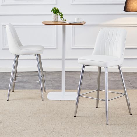 Lot de 2 tabourets bar blancs, 100 cm hauteur, similicuir blanc, piètement acier argenté, repose-pieds ergonomique. Couleurs multiples disponibles – idéal pour votre comptoir.