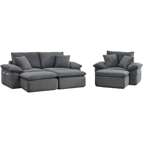 CHICFURN Divano 2 posti senza montaggio 210x97x83 cm in tessuto grigio chiaro, modulare, con pouf (1/5)