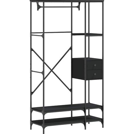 Porte-vêtements avec étagères noir bois d'ingénierie CFW619130 (1/5)