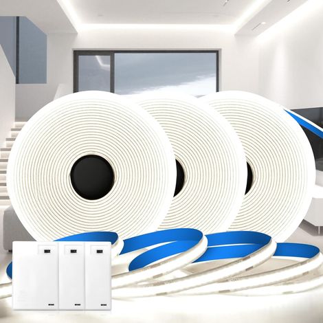 LED Strip Battery Battery, 1M Battery Operated COB LED Strip 3 Pieces, Cool White 6000K 320LED/M Bright 5V Adhesive Battery Strip for Kitchen Under Furniture Bedroom Cupboard Decoration (1/5)