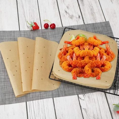 100 Feuilles Papier pour Friteuse à Air, Perforé Papier Cuisson, Jetable Revêtements pour Grill, Cuisson, Vapeur, Friteuse,6.5inch (1/4)