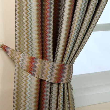 HOMESCAPES Multi-Colour Zig Zag Jacquard Curtain Tie Back Pair