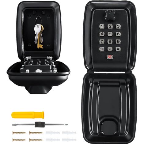 Caja de seguridad para llaves de exterior, caja de llaves con contraseña de 12 dígitos, caja de seguridad para llaves, caja de llaves impermeable y resistente a la corrosión, caja de llaves de pared,  (1/5)