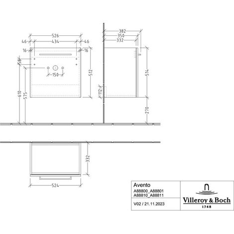 Villeroy & Boch A88800VR WTUS Avento A88800 526x514x384 mm