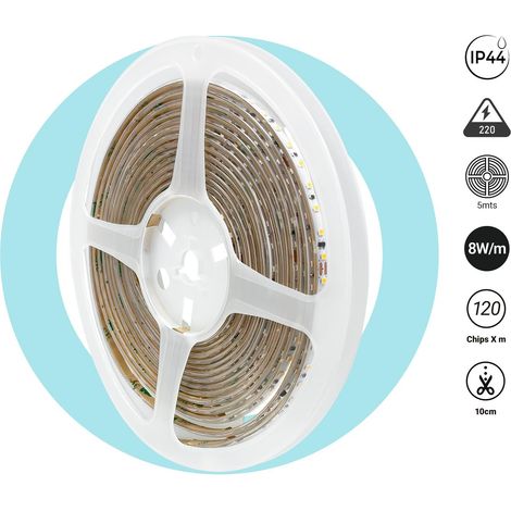 Striscia LED 220V AC - Monocromatica - 8W/m - 6,5mm - IP44 - 5