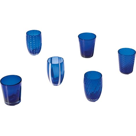 Zafferano Melting Pot Lot De 6 Verres Unicolores - Bleu - Verre Soufflé À La Main, 32 Cl - Gobelets Artisan Pour Eau Et Cocktails