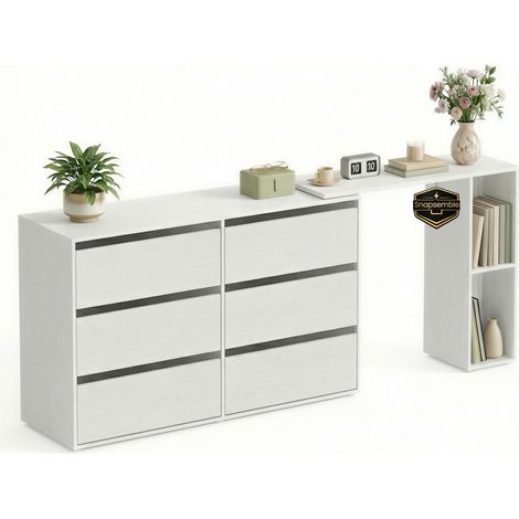 Commode Chambre, Assemblage Rapide sans Outils, Coiffeuse, Meuble de Rangement, avec Étagère, Côte à Côte ou en L, pour Chambre, Bureau, Blanc Neige LTS656W01 (1/5)