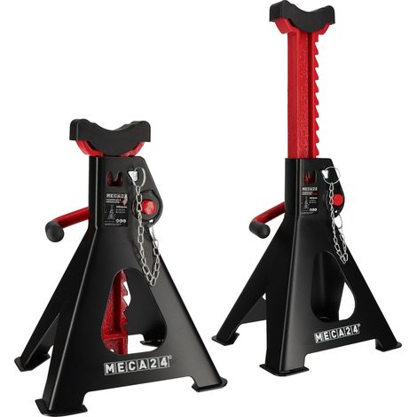 Jeu de 2 chandelles hautes 3 tonnes - Chandelles Voiture utilitaire - Système à crémaillère - Ht 319 à 482mm max - Poignée acier