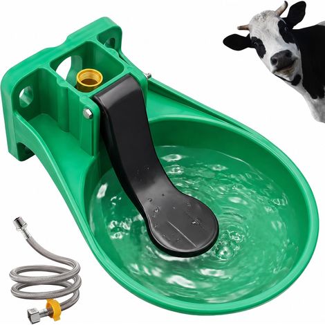 Abreuvoir cheval avec languette de pression + tuyau de 80 cm et adaptateur inclus - Abreuvoir pour chevaux - Distribution automatique de l'eau - Abreuvoir pour bovins, ânes et chevaux - Vert (1/5)