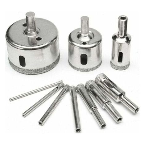 Lot de 10 forets diamantés de 6 à 30 mm pour scie-cloche avec revêtement diamant pour verre, céramique, carrelage, porcelaine, marbre, granit (1/5)