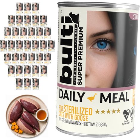 Alimento húmedo esterilizado para gatos BULTI Daily Meal, sabor pollo y ganso, 36 x 400 g. (1/2)