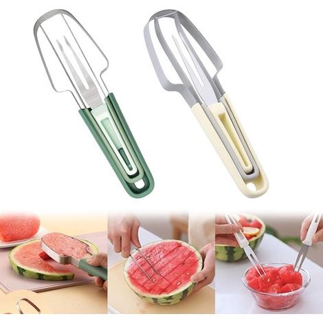 Tenedor, rebanador 3 en 1 de acero inoxidable, Rebanador de sandía, fiestas y camping, Duradero, Multifuncional (1/5)