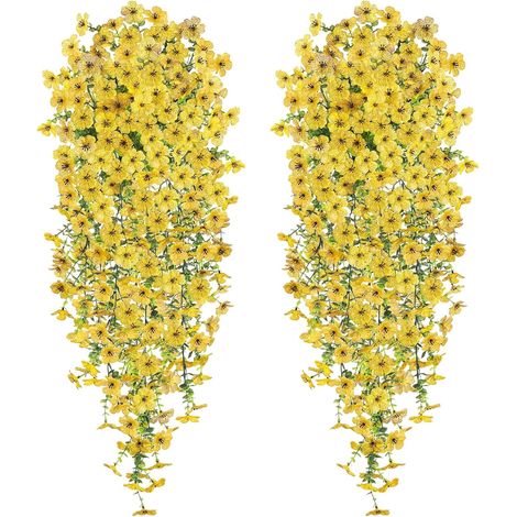 CONNECTION 4 PCS Fleurs Artificielles Suspendues 77cm Fleur Artificielle Tombante Suspendue Fausse Plante Balcon aux UV Fleur Artificielle Exterieur pour Extérieur Jardin Patio Fête Mariage (Jaune) (1/5)