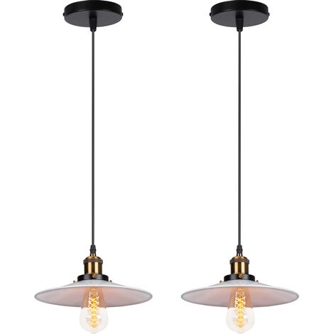 2PCS Industrial Simple Pendant Lights Antique Retro Pendant Light Ø22CM Vintage Ceiling Lights Iron Metal Lamp Shade White For Bar Corridor Kitchen