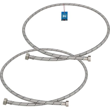 KOTARBAU® Lot de 2 Flexible Robinet 1/2"x3/8" - Tuyau Robinet 150cm - Acier Inoxydable - Rallonge Robinet Cuisine Flexible - Tuyau Robinet Cuisine Flexible - Tuyau Flexible Plomberie - Argent (1/4)