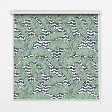 Tenda a Rullo Interna per Finestra - Tenda Filtrante Luce - Tenda Privacy - Tenda Decorativa Rettangolare - Rullo per Interni - (120 cm x 140 cm) - Foglie di palma su sfondo bianco e nero