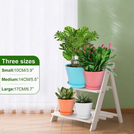 Pot Plante - 17 Cm - Avec Soucoupe - Trous Drainage - Pour Semis Cactus Intérieur Extérieur - Lot De 8 (1/5)