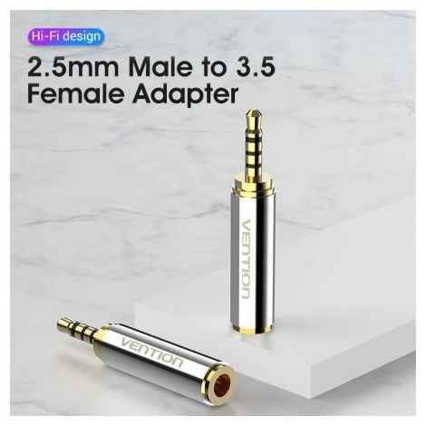 Adaptador Jack Vention VAB-S02/ Jack 2.5 Macho - Jack 3.5 Hembra/ Plata (1/2)
