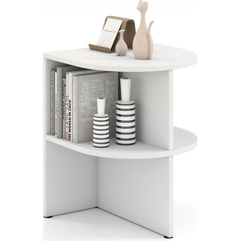Half Round End Table with Open Shelves for Small Space-White (1/5)