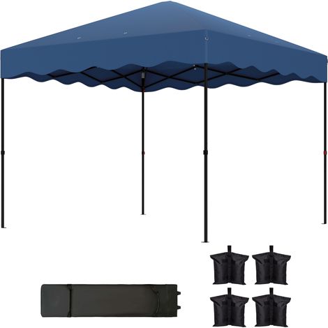Carpa plegable 3x3m protection UV hauteur réglable avec sac à roues bleu foncé 3x3m (1/5)