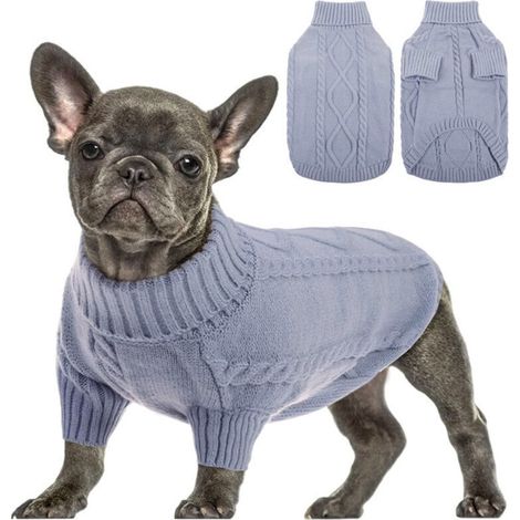 Pull pour petit chien, pull en maille torsadée pour temps froid, col roulé classique, vêtements chauds et épais pour Chihuahua, Bulldog, Teckel (1/4)