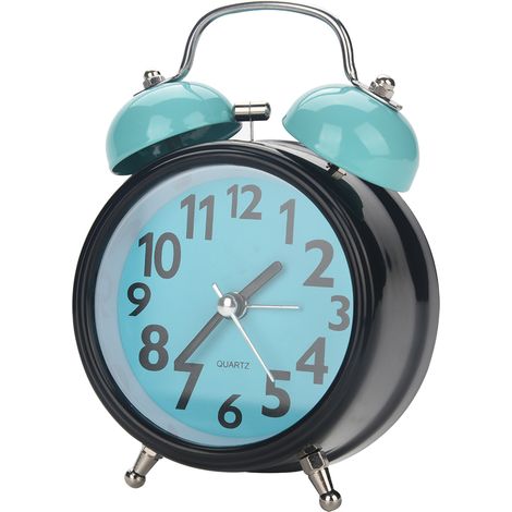 Réveil mécanique à double cloche ultra silencieux, mouvement à quartz, montre de nuit de bureau (bleu) (1/5)