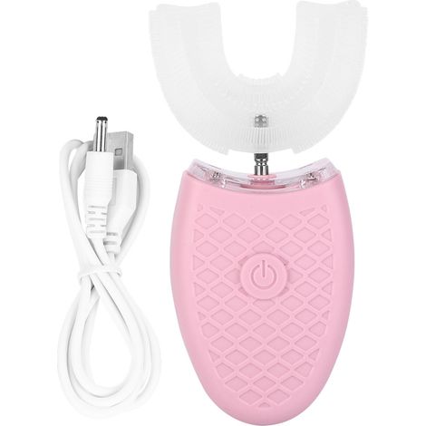 Brosse à dents électrique sonique en forme de U pour adultes, outil de nettoyage automatique pour les soins bucco-dentaires (modèle rose pour adultes)-AquaForge