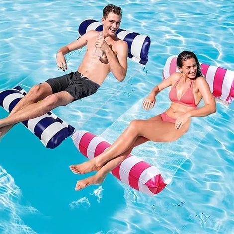 Hamac flottant - 2pcs - PVC écologique - Pliable - 200KG max - Bleu foncé + rose (1/4)