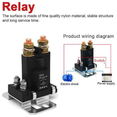 Relais Isolateur de Batterie 500A 12/24V Haute Puissance Contacteurs en Argent Boîtier Nylon Noir pour Camping-Car et Véhicule (1/4)