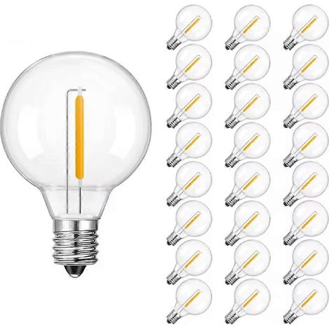 Lot de 25 ampoules LED G40 DC12V 1W E12 en plastique, de remplacement pour guirlandes lumineuses solaires autonomes, camping-cars et caravanes. (1/5)